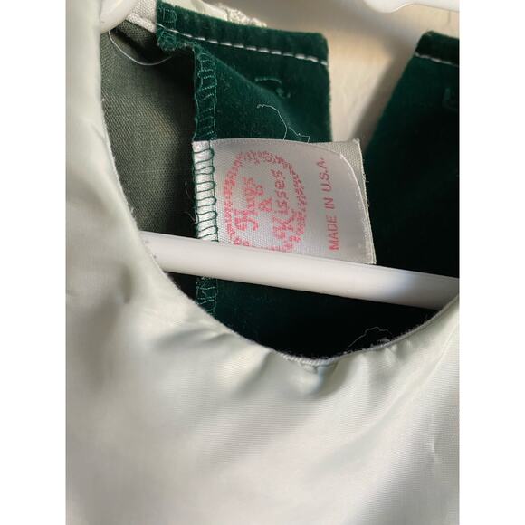 Vintage Hugs and Kisses Green Velvet Girls Dress - Picture 8 of 12